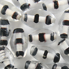 Beads, Glass Beads,  7x12mm Oval Ringed, Black