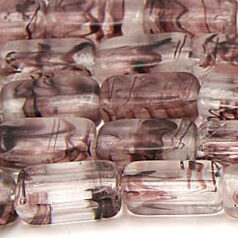 Beads, Glass Beads,  12x5mm Rectangle Veined, CRYSTAL/AMETHYST