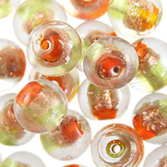Beads, 10mm Round, 2-Tone Goldstripe, ORANGE/LIME