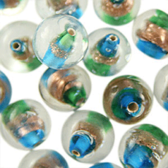 Beads, 10mm Round, 2-Tone Goldstripe, BLUE/GREEN