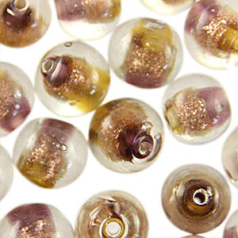 Beads, 10mm Round, 2-Tone Goldstripe, PURPLE/TOPAZ