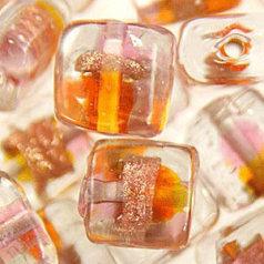 10mm Square 2-Tone Goldstripe - Orange/Pink