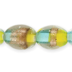 8x10mm Oval 2-Tone Goldstripe - Aqua/Yellow