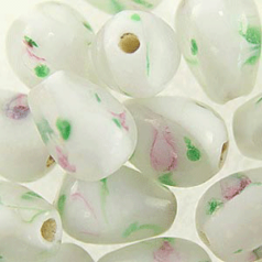 9x14mm Drop Flower Inside, WHITE W/GREEN