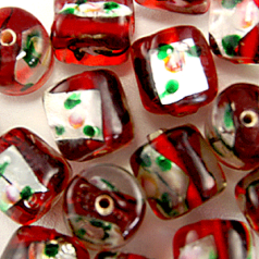 Beads, 10mm Glass Beads, Silverfoil, Tube  - DARK RED