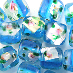 Beads, 10mm Glass Beads, Silverfoil, Tube  - LIGHT SAPPHIRE