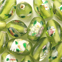 Beads, 11mm Glass Beads, Silverfoil, Oval  - PERIDOT