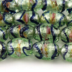 Beads, 12x9mm Oval, Fancy Silverfoil, LIGHT PERIDOT