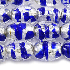 Beads, 12x9mm Oval, Fancy Silverfoil, CRYSTAL/BLUE