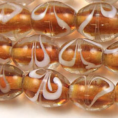 Beads, Glass Beads,  8X10mm Oval  White Swirl, TOPAZ