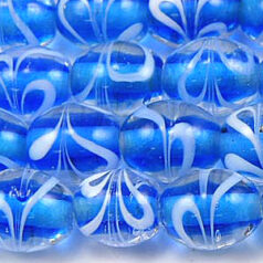 Beads, Glass Beads,  8X10mm Oval  White Swirl, LIGHT BLUE AQUA
