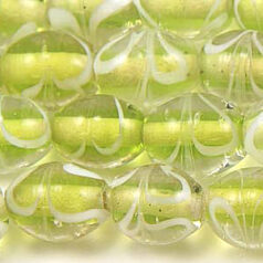 Beads, Glass Beads,  8X10mm Oval  White Swirl, PERIDOT