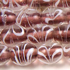 Beads, Glass Beads,  8X10mm Oval  White Swirl, AMETHYST