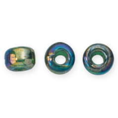 Glass Crow Bead - 9mm - Transparent Iris Iris Green