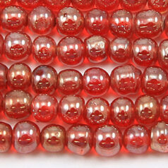 Beads, 6mm Round,  Transparent Lustre,  RED