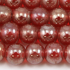 Beads, 10mm Round, Transparent Lustre, RED