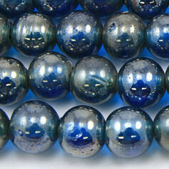 Beads, 10mm Round, Transparent Lustre, DARK BLUE AQUA