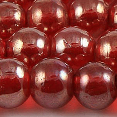 Beads, 12mm Round, Transparent Lustre, LIGHT RED