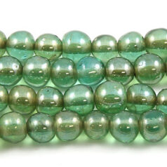 Beads, 6mm Round,  Transparent Lustre,  LIGHT GREEN AQUA