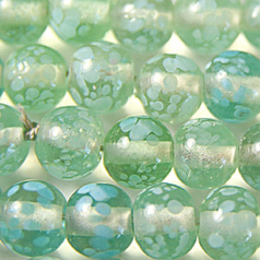 Beads, Glass Beads,  8mm Round Spotted Transparent, PALE GREEN