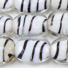 Beads, Glass Beads,  18x14mm Puffy Rectangle Black Stripe, CRYSTAL