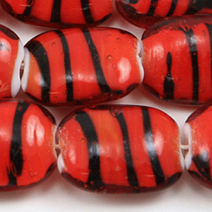 Beads, Glass Beads,  18x14mm Puffy Rectangle Black Stripe, RED