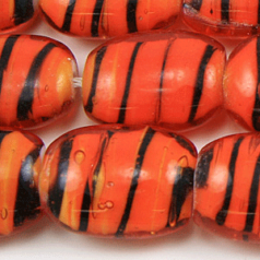 Beads, Glass Beads,  18x14mm Puffy Rectangle Black Stripe, ORANGE