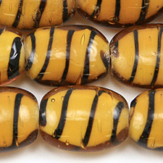 Beads, Glass Beads,  18x14mm Puffy Rectangle Black Stripe, TOPAZ