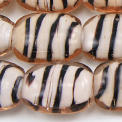 Beads, Glass Beads,  18x14mm Puffy Rectangle Black Stripe, ROSALINE