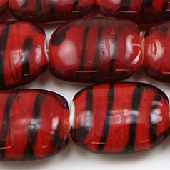 Beads, Glass Beads,  18x14mm Puffy Rectangle Black Stripe, DARK RED