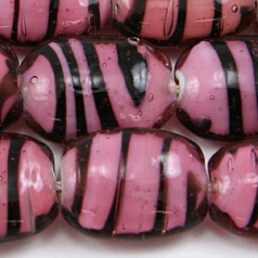 Beads, Glass Beads,  18x14mm Puffy Rectangle Black Stripe, ROSE