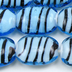 Beads, Glass Beads,  18x14mm Puffy Rectangle Black Stripe, LIGHT AQUA