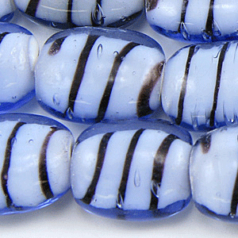 Beads, Glass Beads,  18x14mm Puffy Rectangle Black Stripe, LIGHT SAPPHIRE