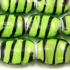 Beads, Glass Beads,  18x14mm Puffy Rectangle Black Stripe, CHARTREUSE