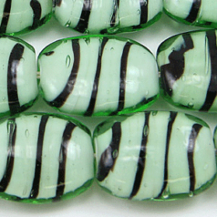 Beads, Glass Beads,  18x14mm Puffy Rectangle Black Stripe, PERIDOT