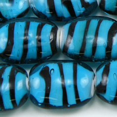 Beads, Glass Beads,  18x14mm Puffy Rectangle Black Stripe, TEAL AQUA