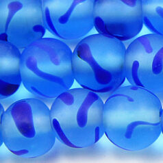 Glass Bead, 10mm RND TRANS. MATTE BRUSHMARK-BLUE