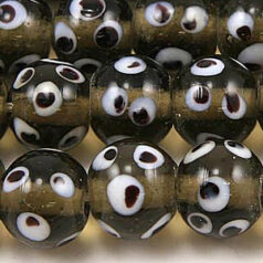 Beads, Glass Beads,  10mm Round Dots,  GREY/BLACK