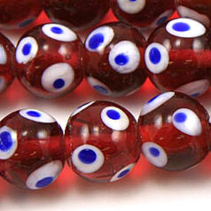 Beads, Glass Beads,  10mm Round Dots,  ROSE/BLUE