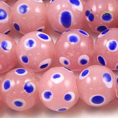 Beads, Glass Beads,  10mm Round Dots,  OPAL PINK/BLUE