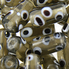 Beads, Glass Beads,  14x9mm Tube Dots, GREY/BLACK