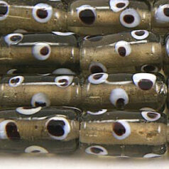 Beads, Glass Beads,  14x9mm Tube Dots, GREY/BLACK