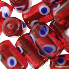 Beads, Glass Beads,  14x9mm Tube Dots, ROSE/BLUE