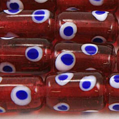 Beads, Glass Beads,  14x9mm Tube Dots, ROSE/BLUE