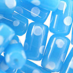Beads, Glass Beads,  14x9mm Tube Dots, TURQUOISE/WHITE