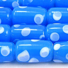 Beads, Glass Beads,  14x9mm Tube Dots, TURQUOISE/WHITE