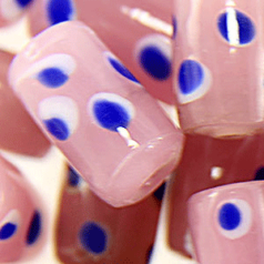 Beads, Glass Beads,  14x9mm Tube Dots, OPAL PINK/BLUE