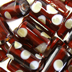 Beads, Glass Beads,  14x9mm Tube Dots, BROWN/BEIGE