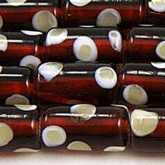 Beads, Glass Beads,  14x9mm Tube Dots, BROWN/BEIGE