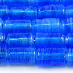 Beads, Glass Beads, 14x9mm Tube Opal Swirl, LIGHT BLUE AQUA